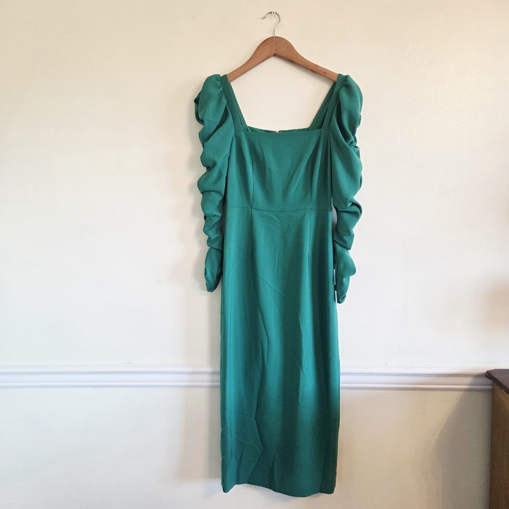 🏷 Antonio Melani Elena Crepe Square Neck Long Ruched Sleeve Midi Dress